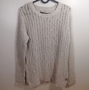 Roots knit round neck linen blend sweater cream size large